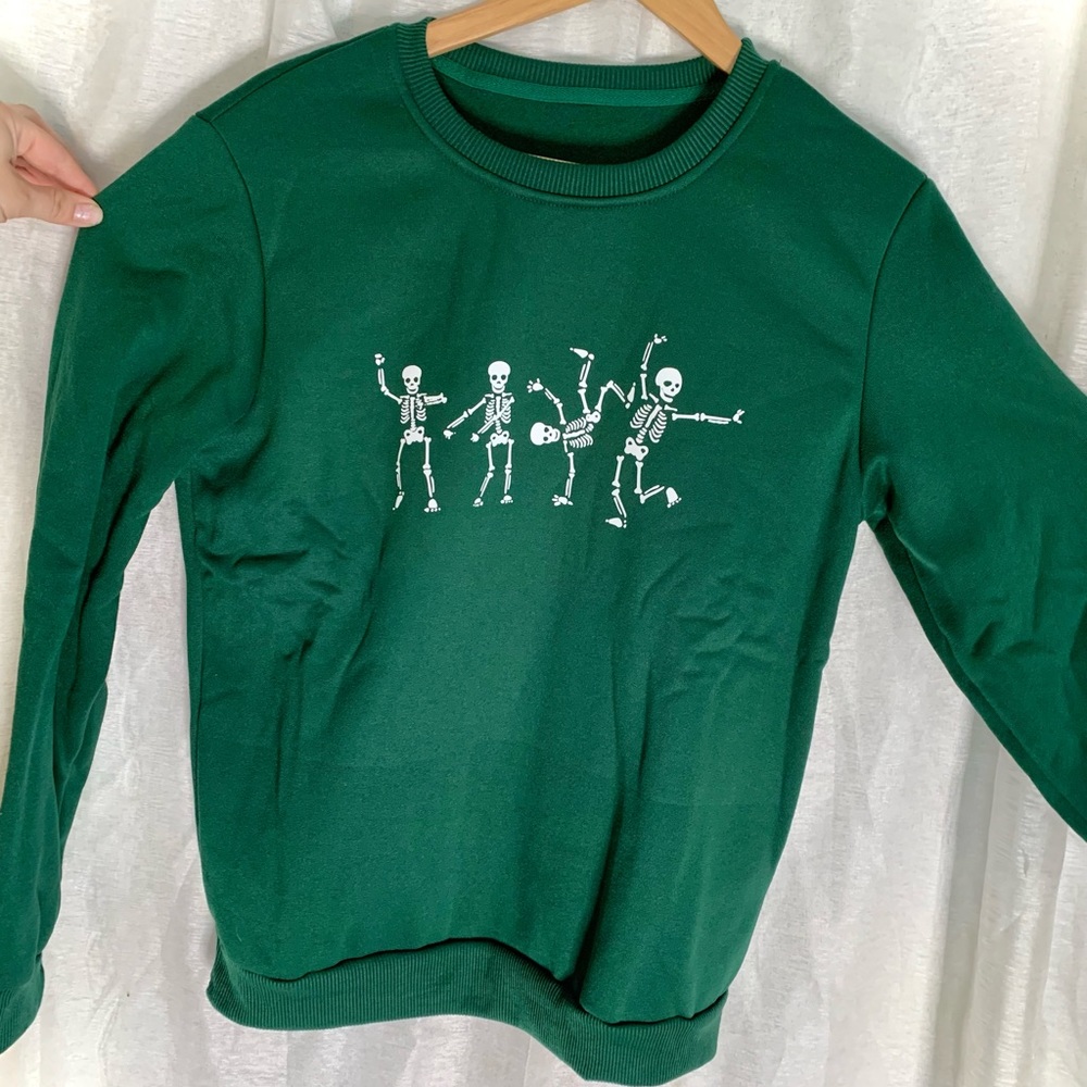 SHIEN green sweatshirt - dancing skeletons
